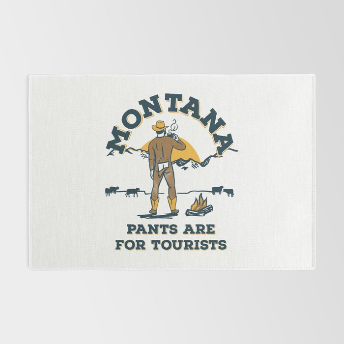 "Montana: Pants Are For Tourists" Funny Retro Cowboy Travel Art Rug Gallery Image 2