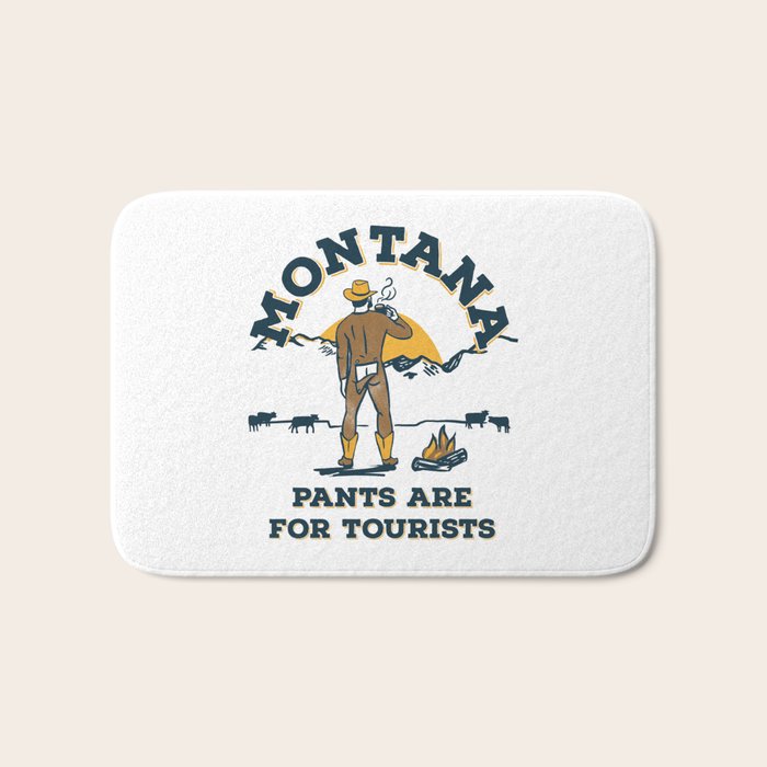 "Montana: Pants Are For Tourists" Funny Retro Cowboy Travel Art Bath Mat Gallery Image 1
