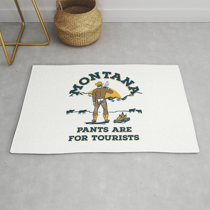 "Montana: Pants Are For Tourists" Funny Retro Cowboy Travel Art Rug Gallery Image 1