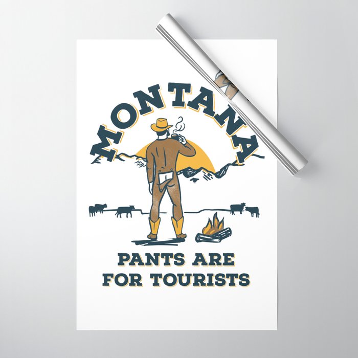 "Montana: Pants Are For Tourists" Funny Retro Cowboy Travel Art Wrapping Paper Gallery Image 1