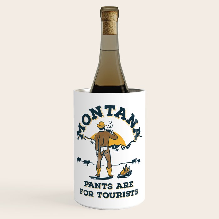 "Montana: Pants Are For Tourists" Funny Retro Cowboy Travel Art Wine Chiller Gallery Image 1