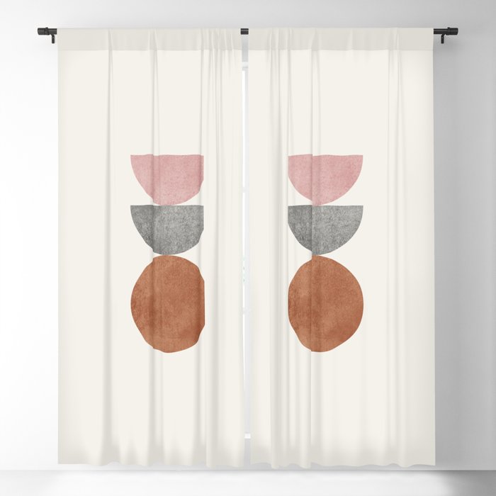 Woodblock Pink Brown Mid century modern Window Curtain Gallery Image 1