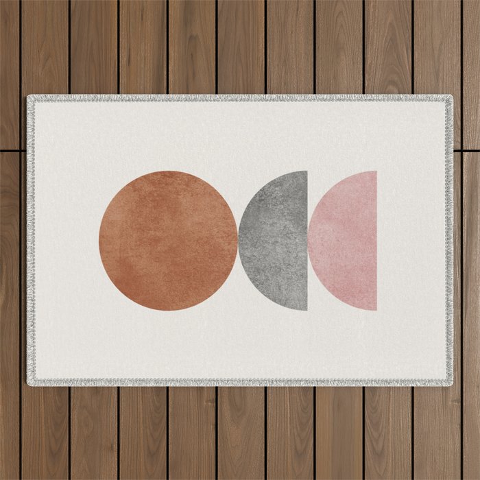 Woodblock Pink Brown Mid century modern Outdoor Rug Gallery Image 1