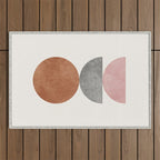 Woodblock Pink Brown Mid century modern Outdoor Rug Gallery Image 1