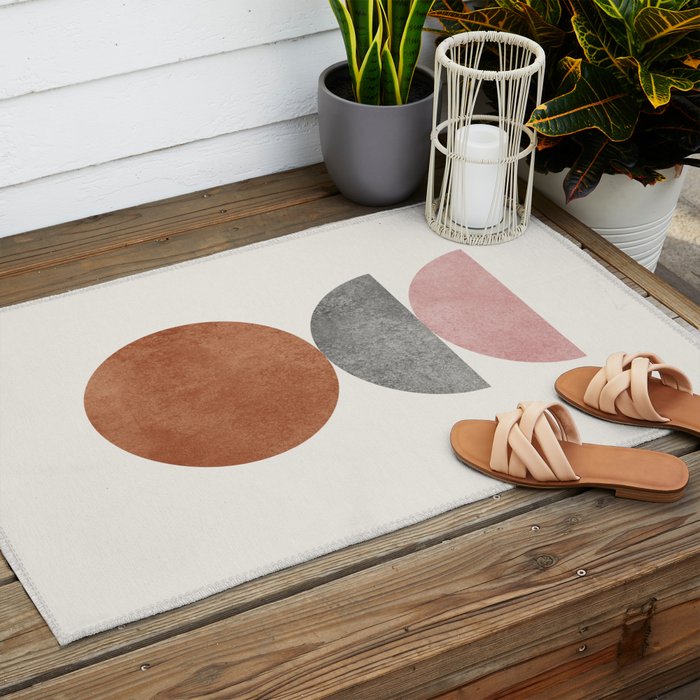 Woodblock Pink Brown Mid century modern Outdoor Rug Gallery Image 2