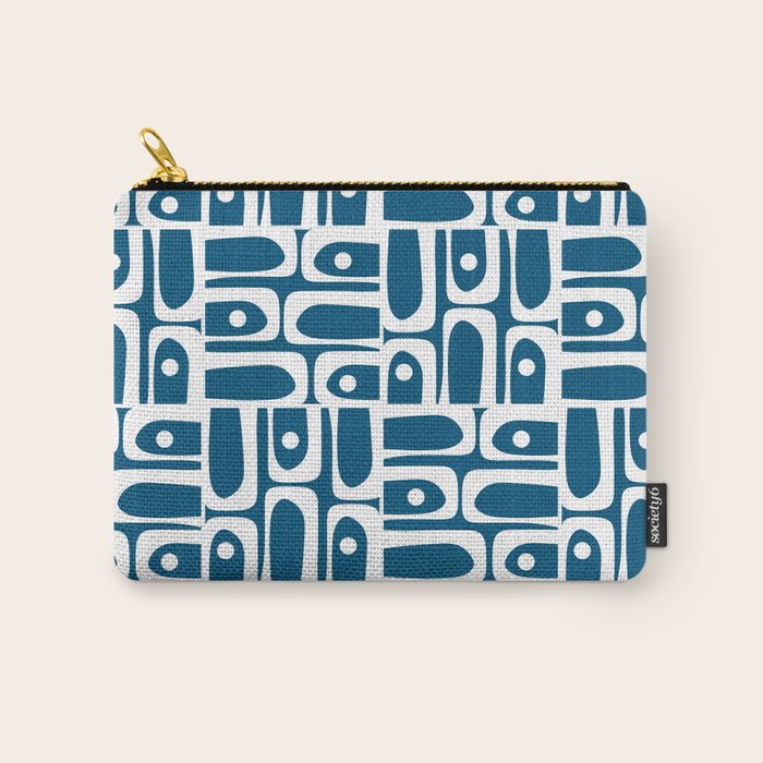 Blue and White Mid Century Modern Piquet Abstract Multi Geometric Pattern Carry All Pouch Gallery Image 1