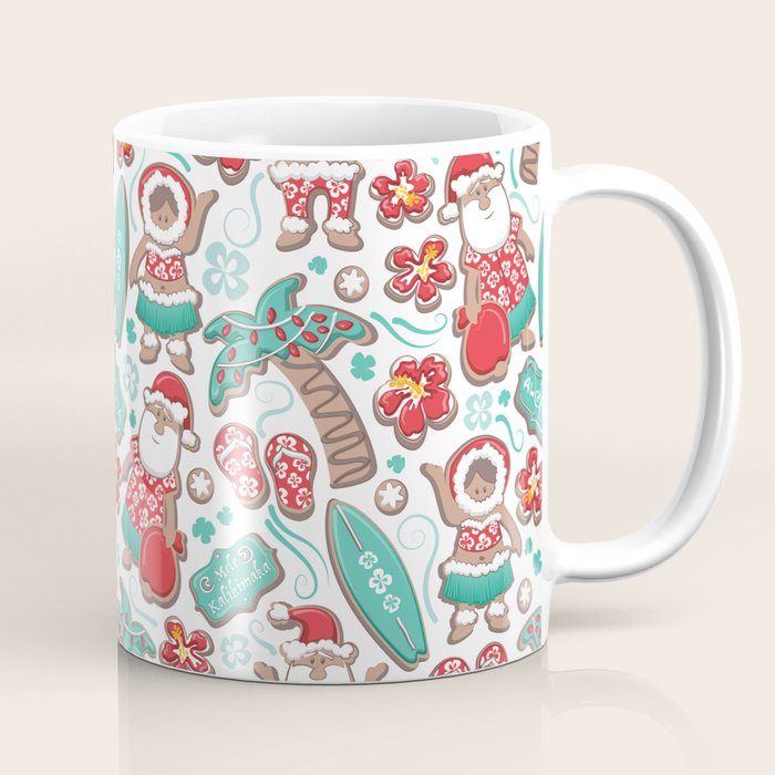 Mele Kalikimaka Hawaiian Christmas gingerbread cookies // white background Coffee Mug Gallery Image 1