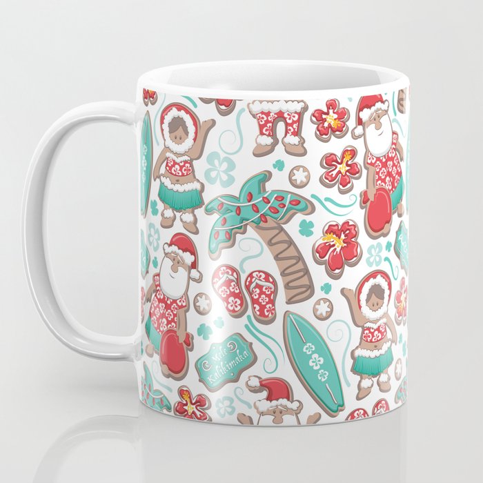 Mele Kalikimaka Hawaiian Christmas gingerbread cookies // white background Coffee Mug Gallery Image 3