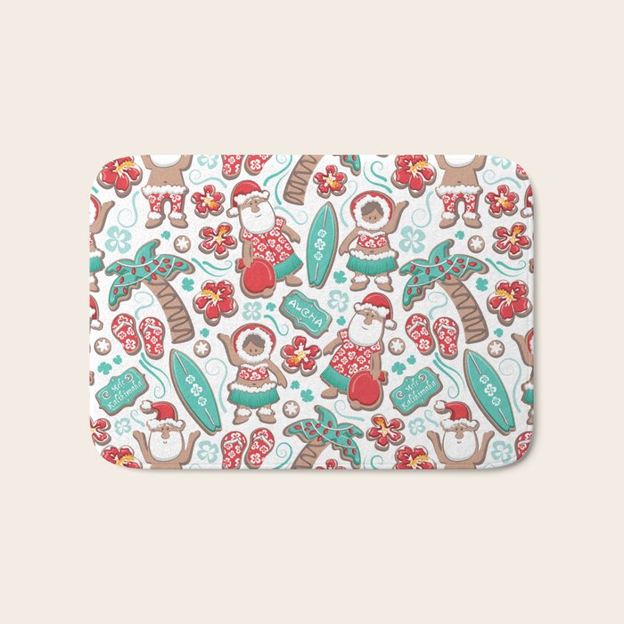 Mele Kalikimaka Hawaiian Christmas gingerbread cookies // white background Bath Mat Gallery Image 1