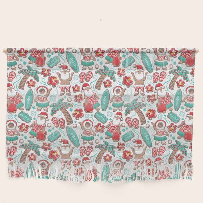 Mele Kalikimaka Hawaiian Christmas gingerbread cookies // white background Wall Hanging Gallery Image 1