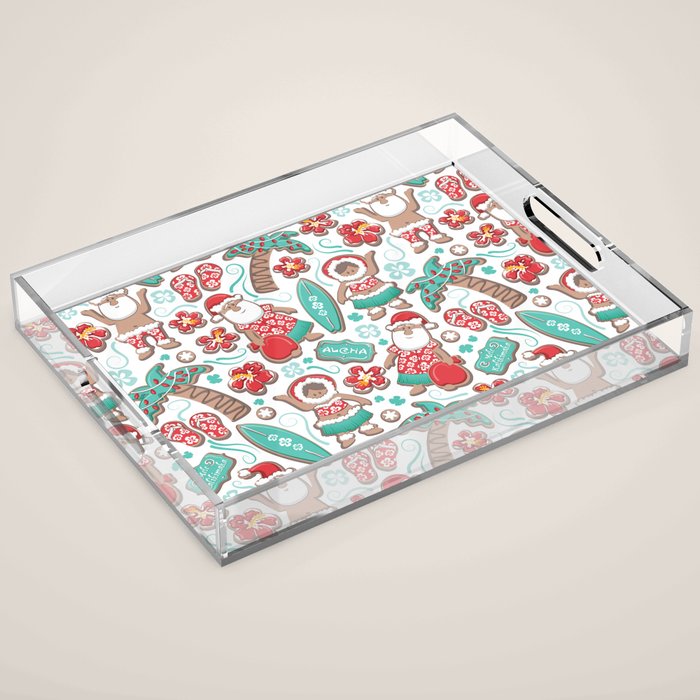 Mele Kalikimaka Hawaiian Christmas gingerbread cookies // white background Acrylic Tray Gallery Image 1