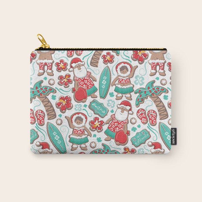 Mele Kalikimaka Hawaiian Christmas gingerbread cookies // white background Carry All Pouch Gallery Image 1