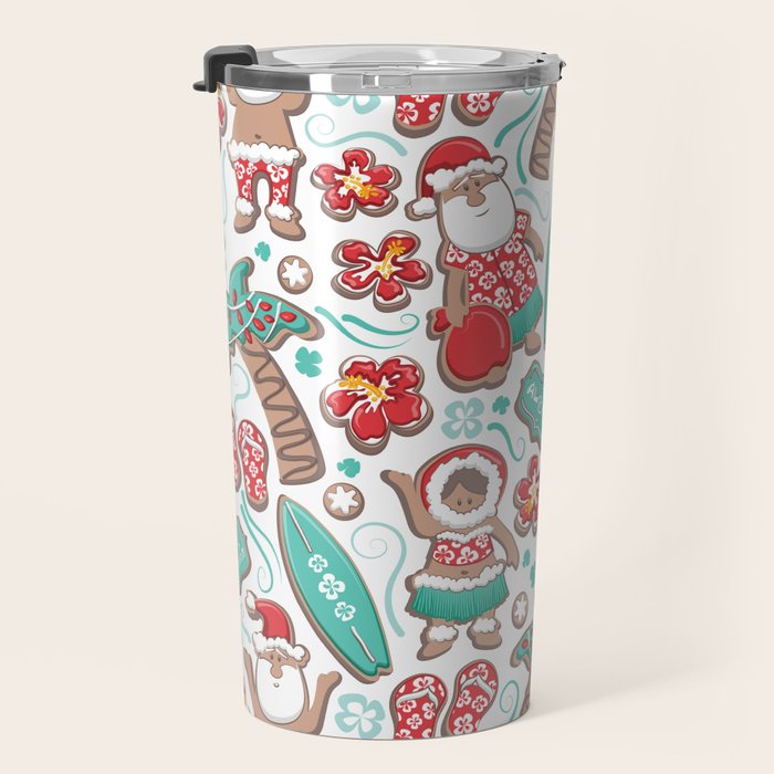 Mele Kalikimaka Hawaiian Christmas gingerbread cookies // white background Travel Mug Gallery Image 3