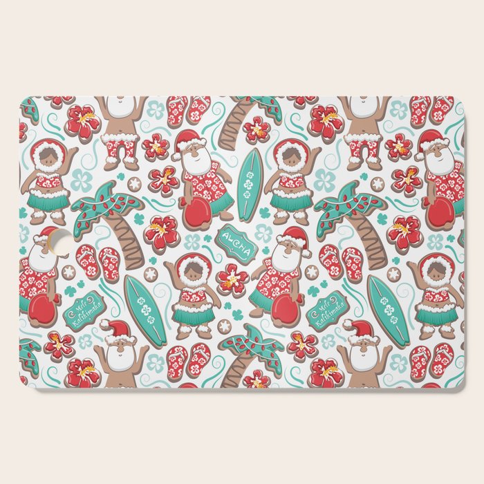 Mele Kalikimaka Hawaiian Christmas gingerbread cookies // white background Cutting Board Gallery Image 1
