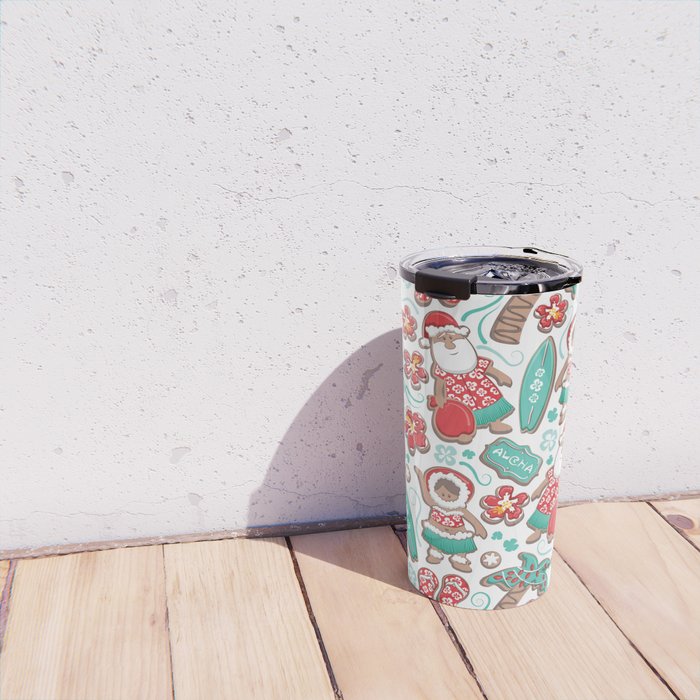 Mele Kalikimaka Hawaiian Christmas gingerbread cookies // white background Travel Mug Gallery Image 4