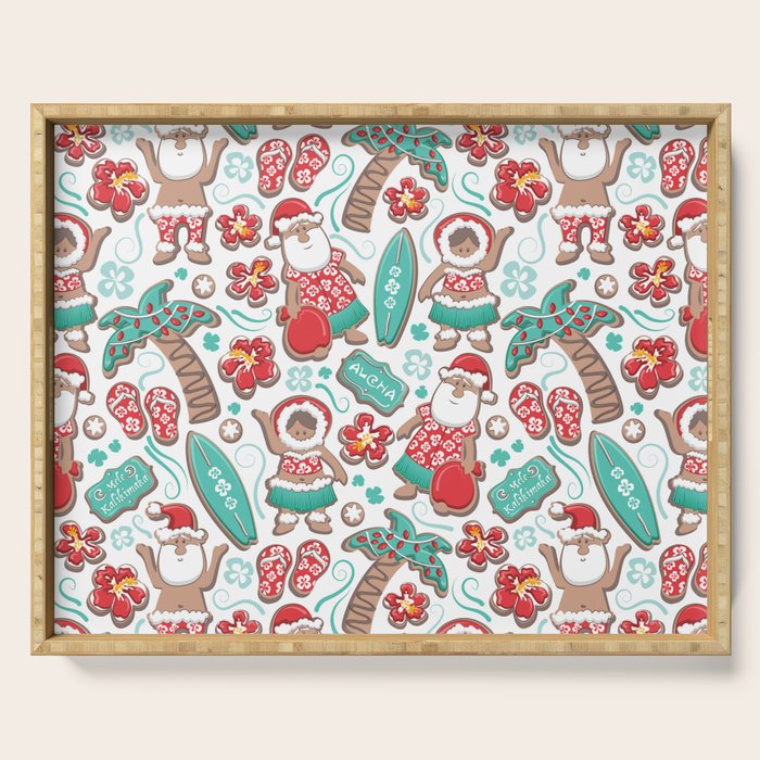 Mele Kalikimaka Hawaiian Christmas gingerbread cookies // white background Serving Tray Gallery Image 1