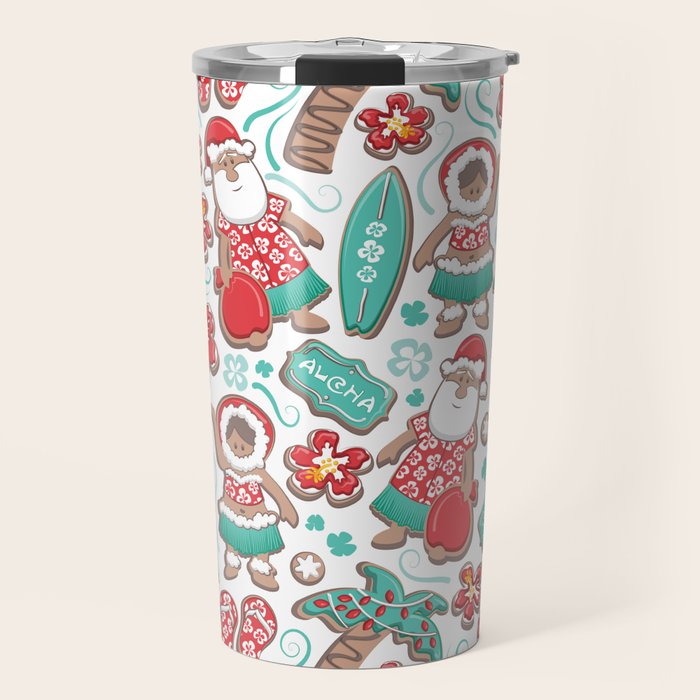 Mele Kalikimaka Hawaiian Christmas gingerbread cookies // white background Travel Mug Gallery Image 1