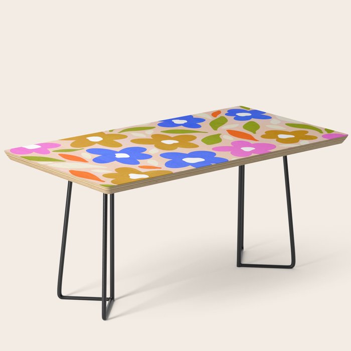 Retro Floral Meadow Nº2 Ochre, Blue Coffee Table Gallery Image 1