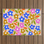 Retro Floral Meadow Nº2 Ochre, Blue Outdoor Rug Gallery Image 1