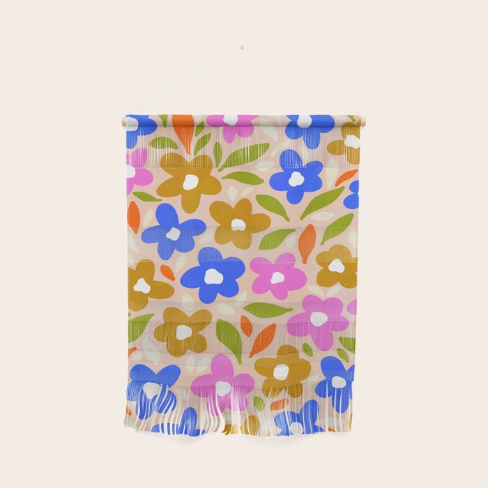 Retro Floral Meadow Nº2 Ochre, Blue Wall Hanging Gallery Image 1