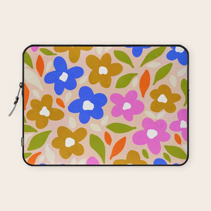 Retro Floral Meadow Nº2 Ochre, Blue Laptop Sleeve Gallery Image 1