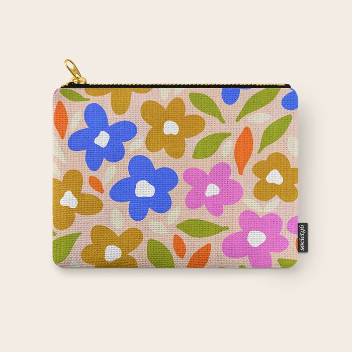 Retro Floral Meadow Nº2 Ochre, Blue Carry All Pouch Gallery Image 1