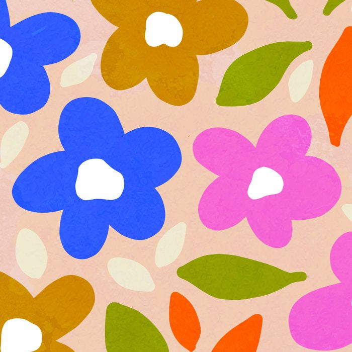 Retro Floral Meadow Nº2 Ochre, Blue Coffee Mug Gallery Image 2