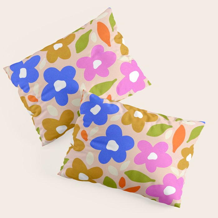 Retro Floral Meadow Nº2 Ochre, Blue Pillow Sham Gallery Image 1