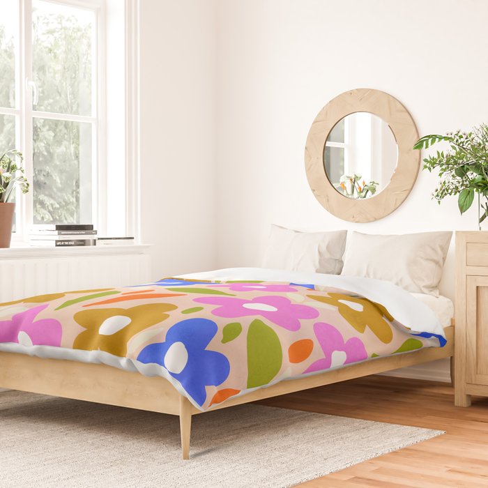 Retro Floral Meadow Nº2 Ochre, Blue Duvet Cover Gallery Image 2