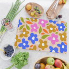 Retro Floral Meadow Nº2 Ochre, Blue Cutting Board Gallery Image 2