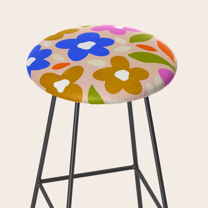 Retro Floral Meadow Nº2 Ochre, Blue Stool Gallery Image 2