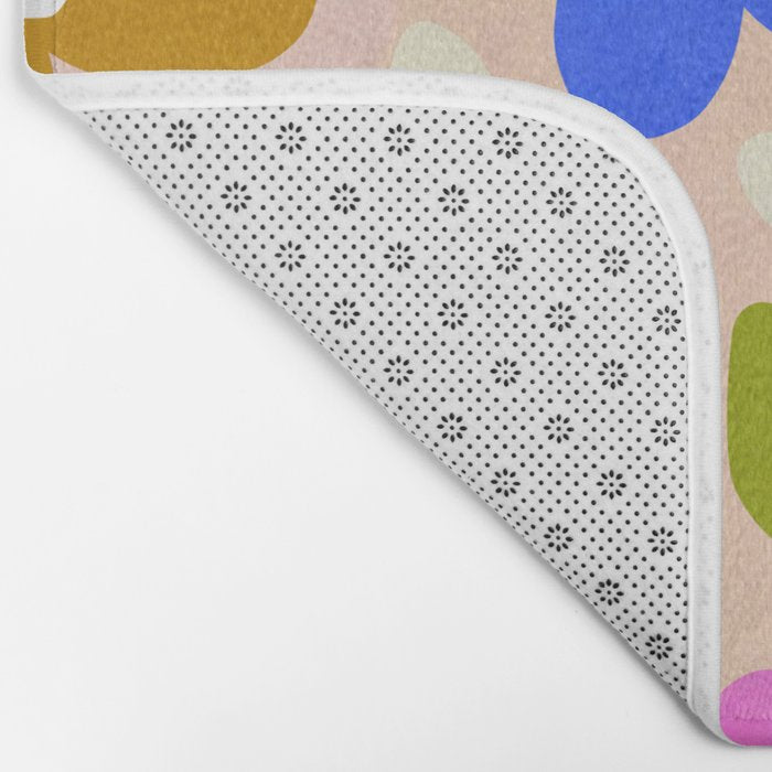 Retro Floral Meadow Nº2 Ochre, Blue Bath Mat Gallery Image 2