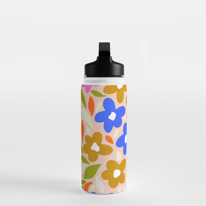 Retro Floral Meadow Nº2 Ochre, Blue Water Bottle Gallery Image 3