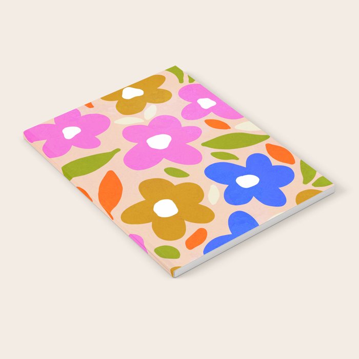 Retro Floral Meadow Nº2 Ochre, Blue Notebook Gallery Image 2