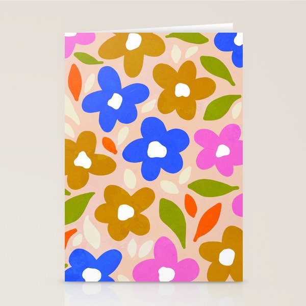Retro Floral Meadow Nº2 Ochre, Blue Stationery Card Gallery Image 1