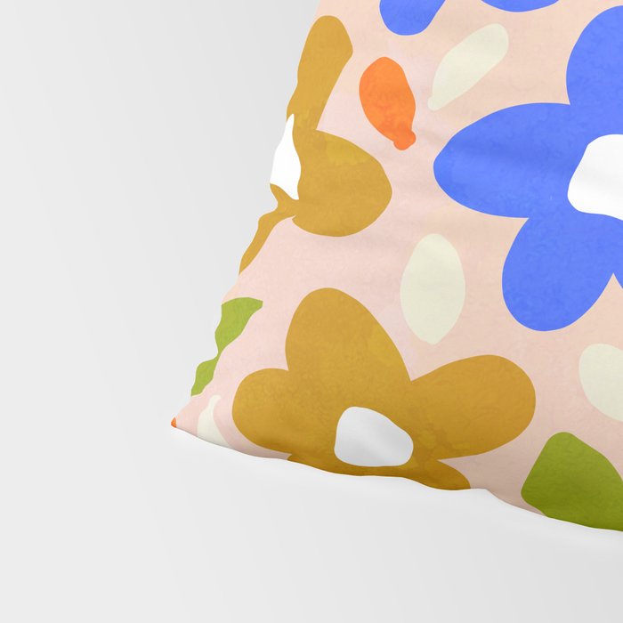 Retro Floral Meadow Nº2 Ochre, Blue Pillow Sham Gallery Image 4