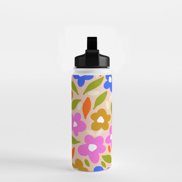 Retro Floral Meadow Nº2 Ochre, Blue Water Bottle Gallery Image 2