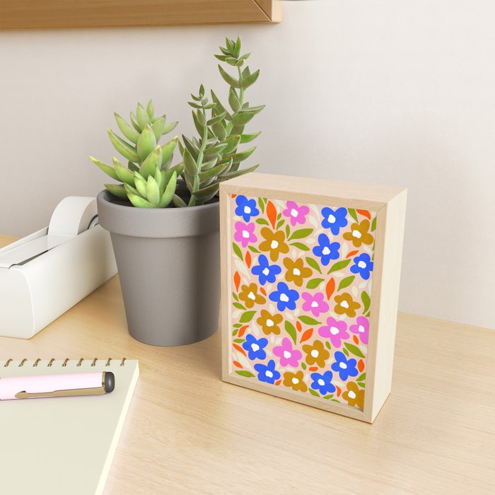 Retro Floral Meadow Nº2 Ochre, Blue Mini Art Print Gallery Image 2