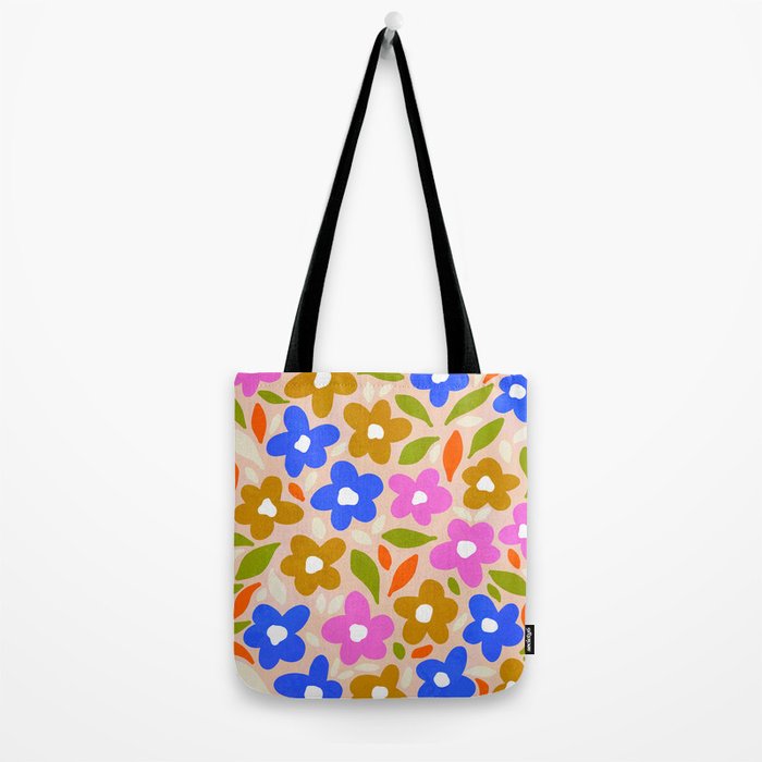Retro Floral Meadow Nº2 Ochre, Blue Tote Bag Gallery Image 2