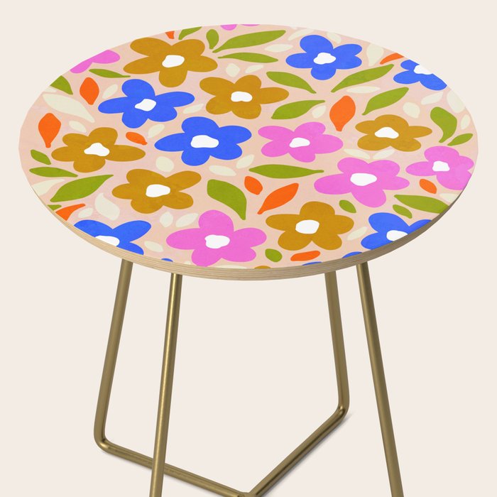 Retro Floral Meadow Nº2 Ochre, Blue Side Table Gallery Image 2