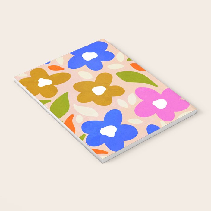 Retro Floral Meadow Nº2 Ochre, Blue Notebook Gallery Image 3