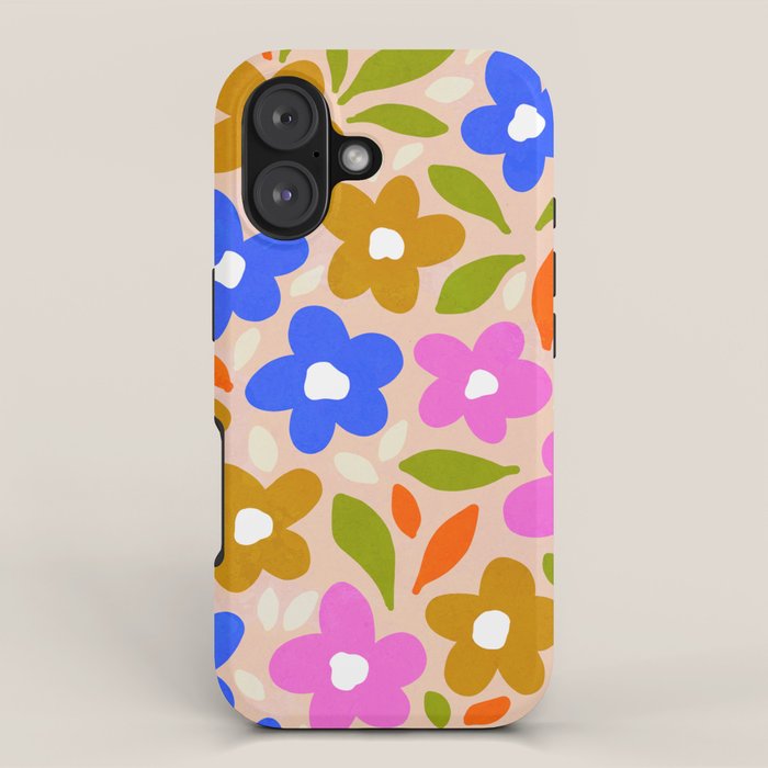 Retro Floral Meadow Nº2 Ochre, Blue iPhone Case Gallery Image 1
