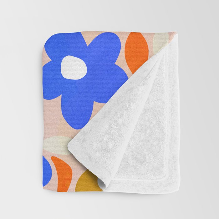 Retro Floral Meadow Nº2 Ochre, Blue Throw Blanket Gallery Image 3