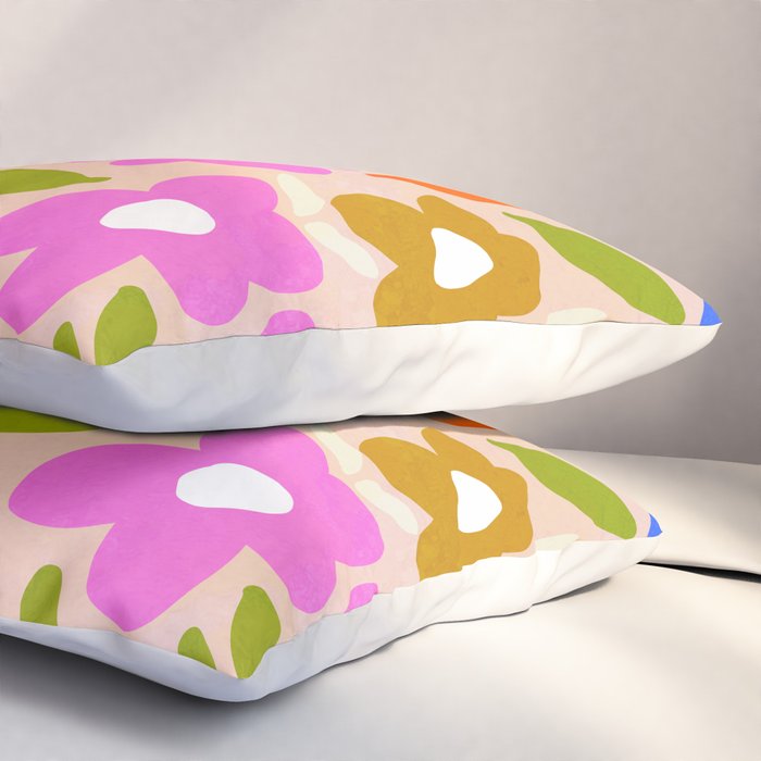 Retro Floral Meadow Nº2 Ochre, Blue Pillow Sham Gallery Image 3