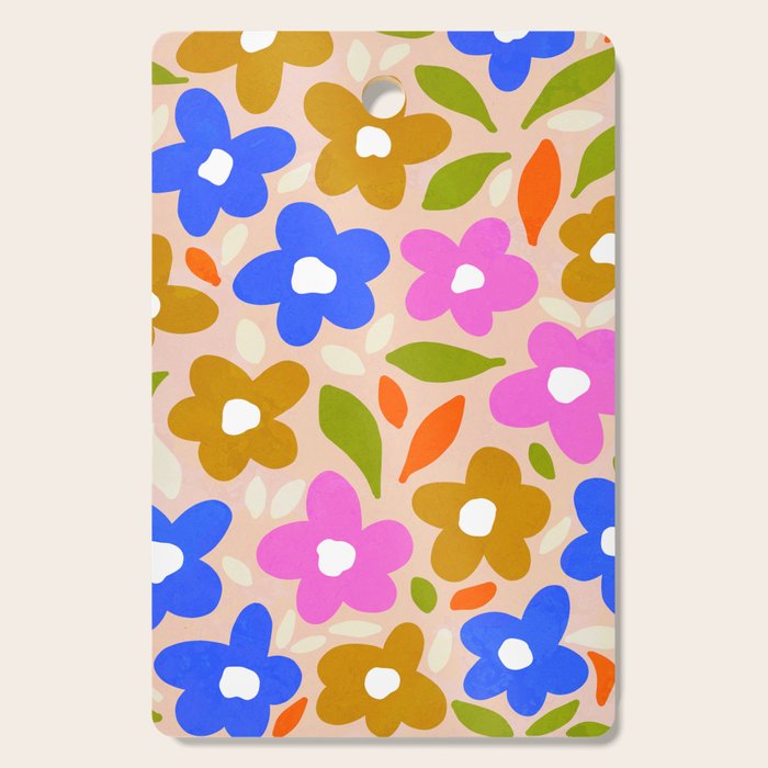 Retro Floral Meadow Nº2 Ochre, Blue Cutting Board Gallery Image 1