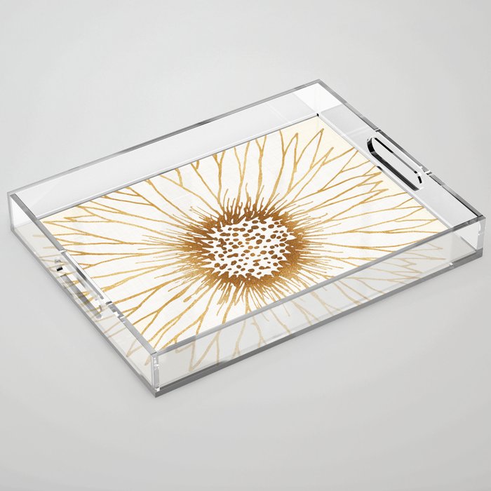 Gold Sunflower Drawing Acrylic Tray Gallery Image 1