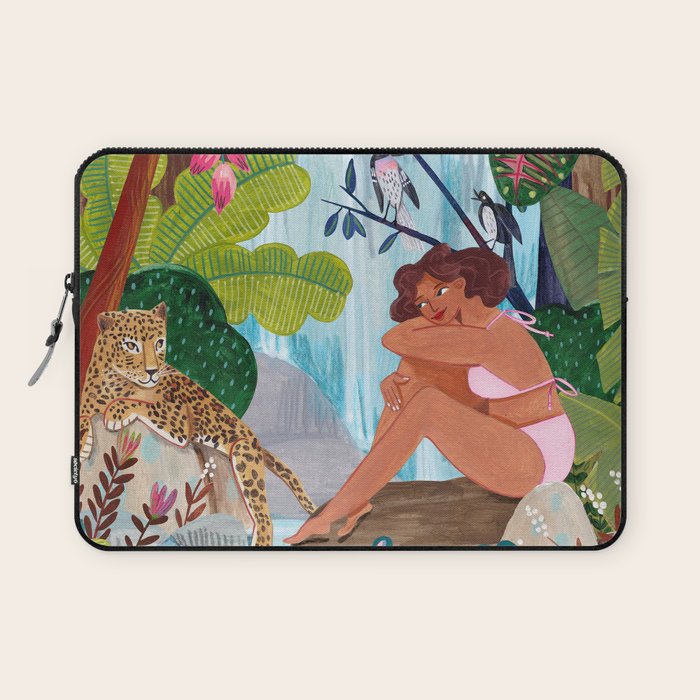 Woman in tropical forest with Leopard Laptop Sleeve Gallery Image 1