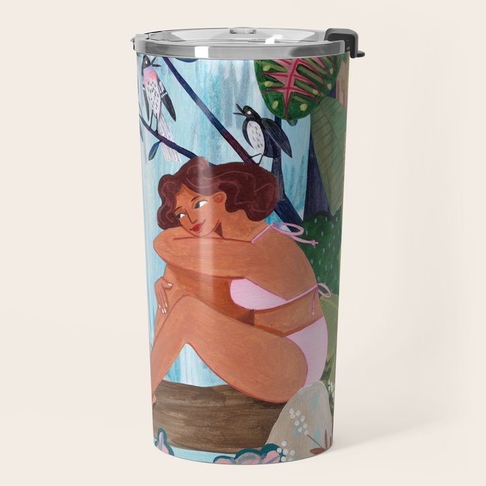 Woman in tropical forest with Leopard Travel Mug Gallery Image 2