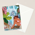 Woman in tropical forest with Leopard Stationery Card Gallery Image 2