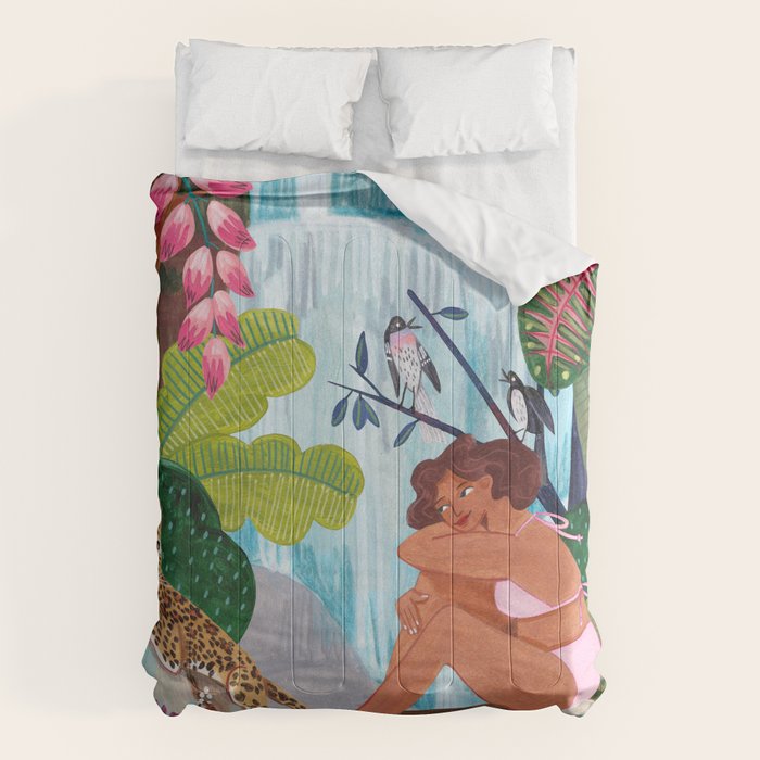 Woman in tropical forest with Leopard Comforter Gallery Image 1